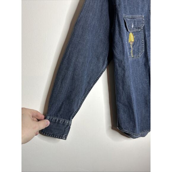 Gap Men’s Denim Shirt Long Sleeve Button Up Small Honeybees/Hive Patchwork - Picture 7 of 9